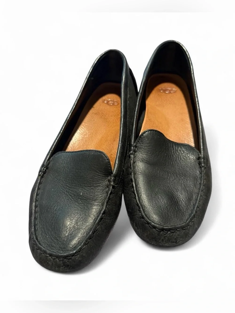 UGG Black Leather Slip-On Loafers for Women